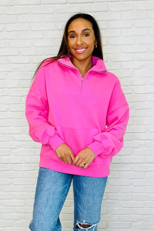 Bonbon Delight Half Zip Pullover in Pink sold by Charming Charlie