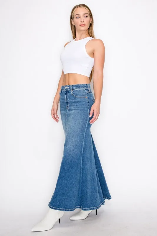 DENIM MAXI MERMAID SKIRT WITH GUSSET sold by Charming Charlie product image thumbnail 5