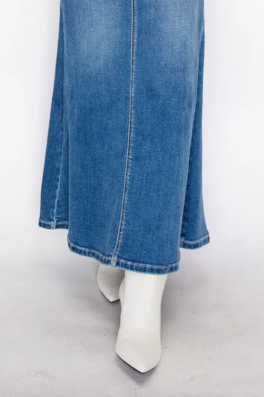 DENIM MAXI MERMAID SKIRT WITH GUSSET sold by Charming Charlie product image thumbnail 3
