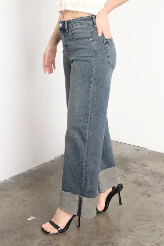 TUMMY CONTROL HIGH RISE CUFFED A WIDE LEG JEANS sold by Charming Charlie product image thumbnail 5