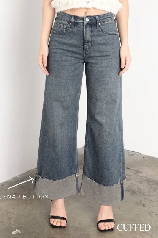 TUMMY CONTROL HIGH RISE CUFFED A WIDE LEG JEANS sold by Charming Charlie product image thumbnail 4