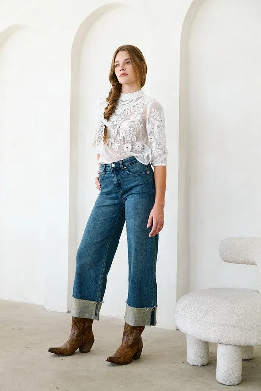 TUMMY CONTROL HIGH RISE CUFFED A WIDE LEG JEANS sold by Charming Charlie product image thumbnail 3