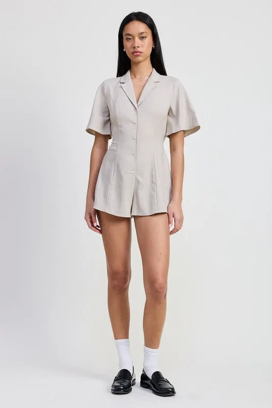 COLLARED ROMPER WITH WAIST TIE sold by Charming Charlie product image thumbnail 4