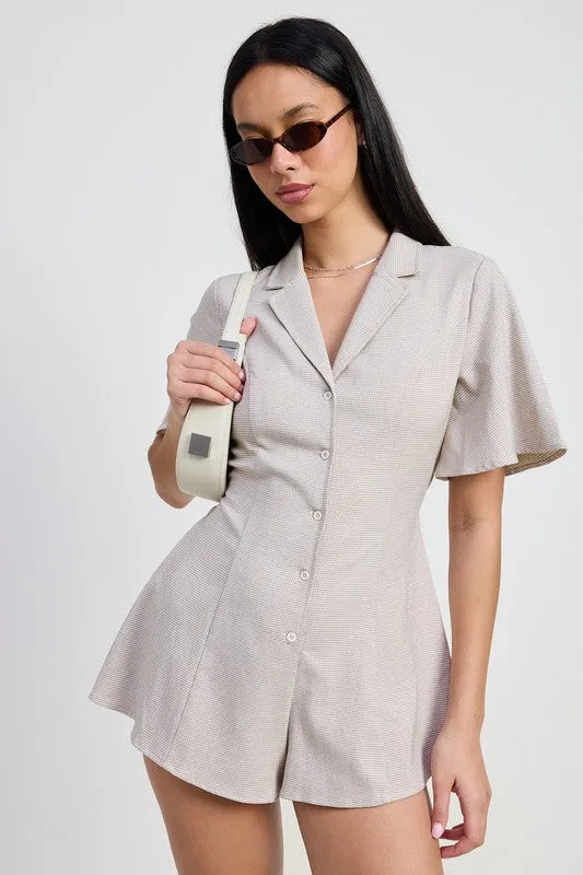 COLLARED ROMPER WITH WAIST TIE sold by Charming Charlie