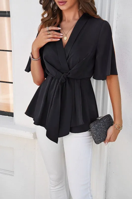 Tie front v-neck blouse sold by Charming Charlie product image thumbnail 4