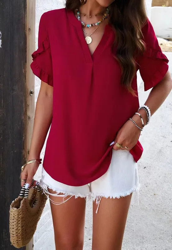 V neck ruffle blouse sold by Charming Charlie product image thumbnail 4