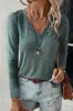 Mist Green Solid Color Long Sleeve V Neck Top sold by Charming Charlie