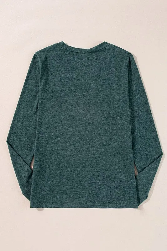 Mist Green Solid Color Long Sleeve V Neck Top sold by Charming Charlie product image thumbnail 5