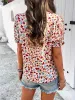 Round neck heart print ruffled sleeve top sold by Charming Charlie