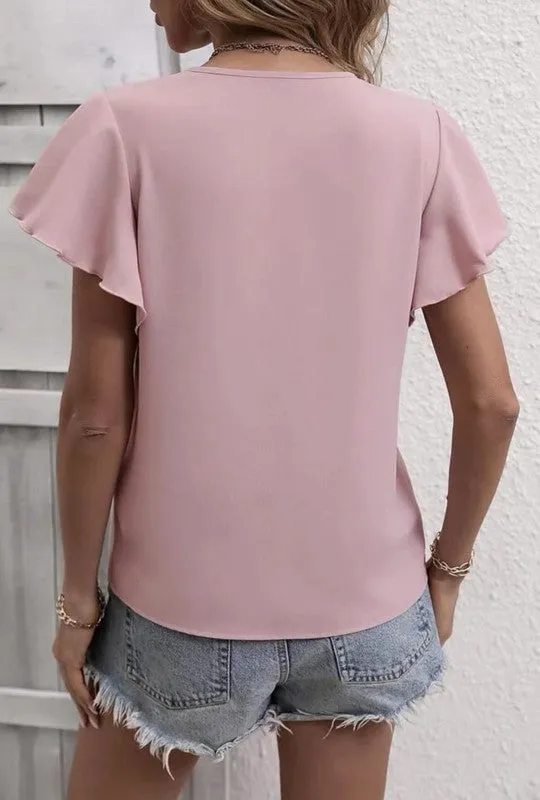 V-neck Ruffle Short Sleeve Top sold by Charming Charlie product image thumbnail 2