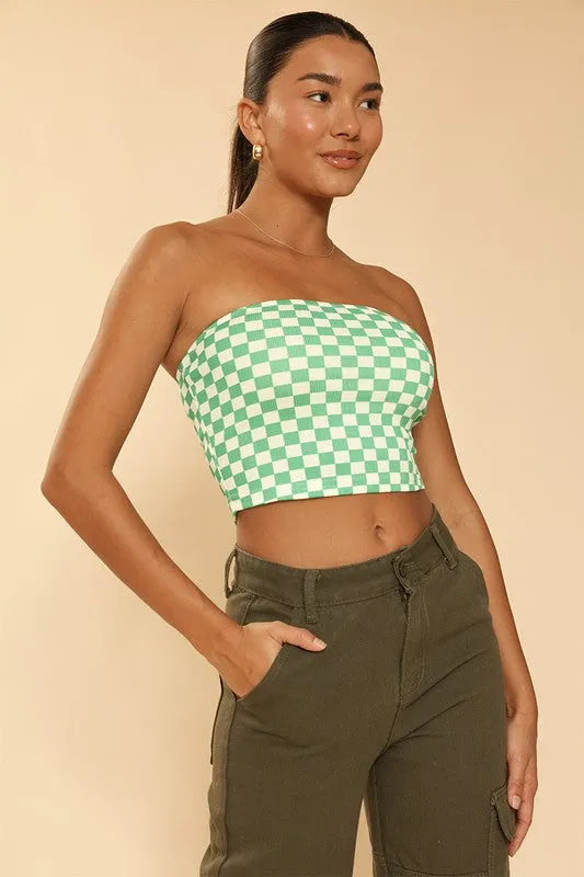 Checkered rib knit tube top sold by Charming Charlie product image thumbnail 3