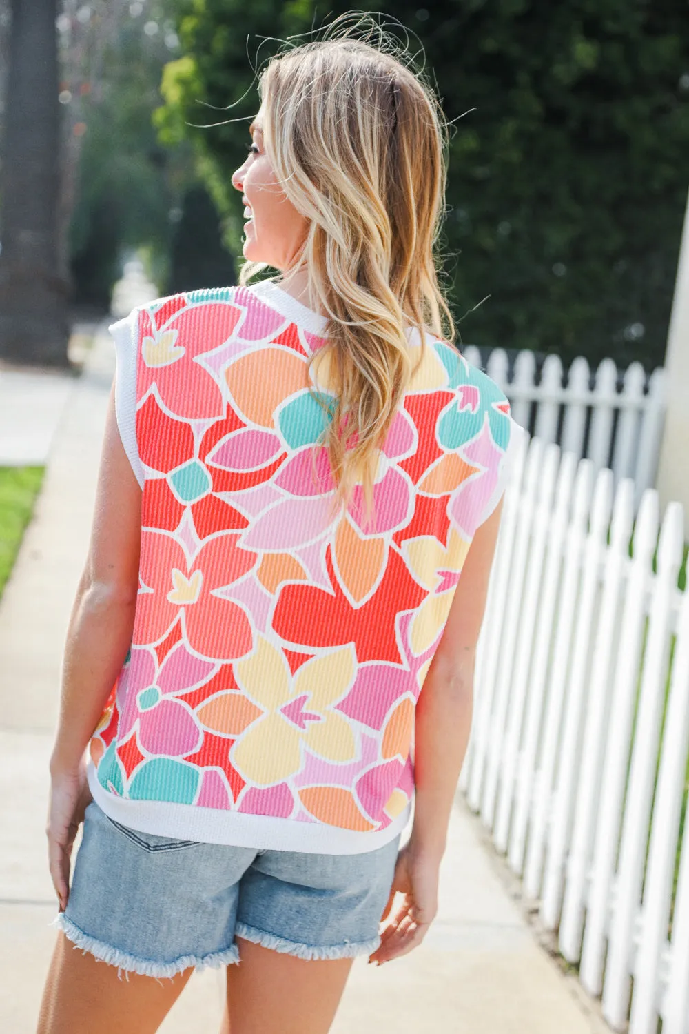 Beautiful You Coral Multicolor Floral Rib Dolman Sleeve Top sold by Charming Charlie product image thumbnail 3