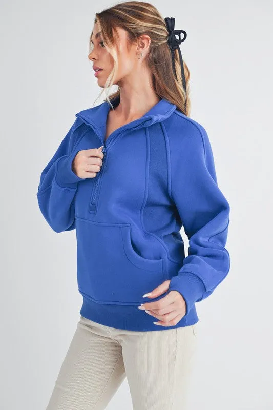 Aemi + Co Half Zip Raglan Sleeve Sweatshirt with Kangaroo Pocket sold by Charming Charlie product image thumbnail 3