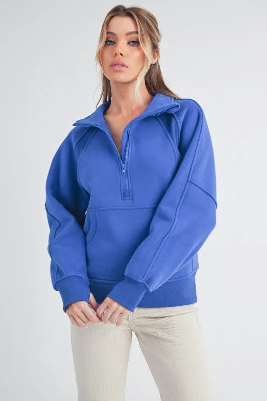 Aemi + Co Half Zip Raglan Sleeve Sweatshirt with Kangaroo Pocket sold by Charming Charlie product image thumbnail 2