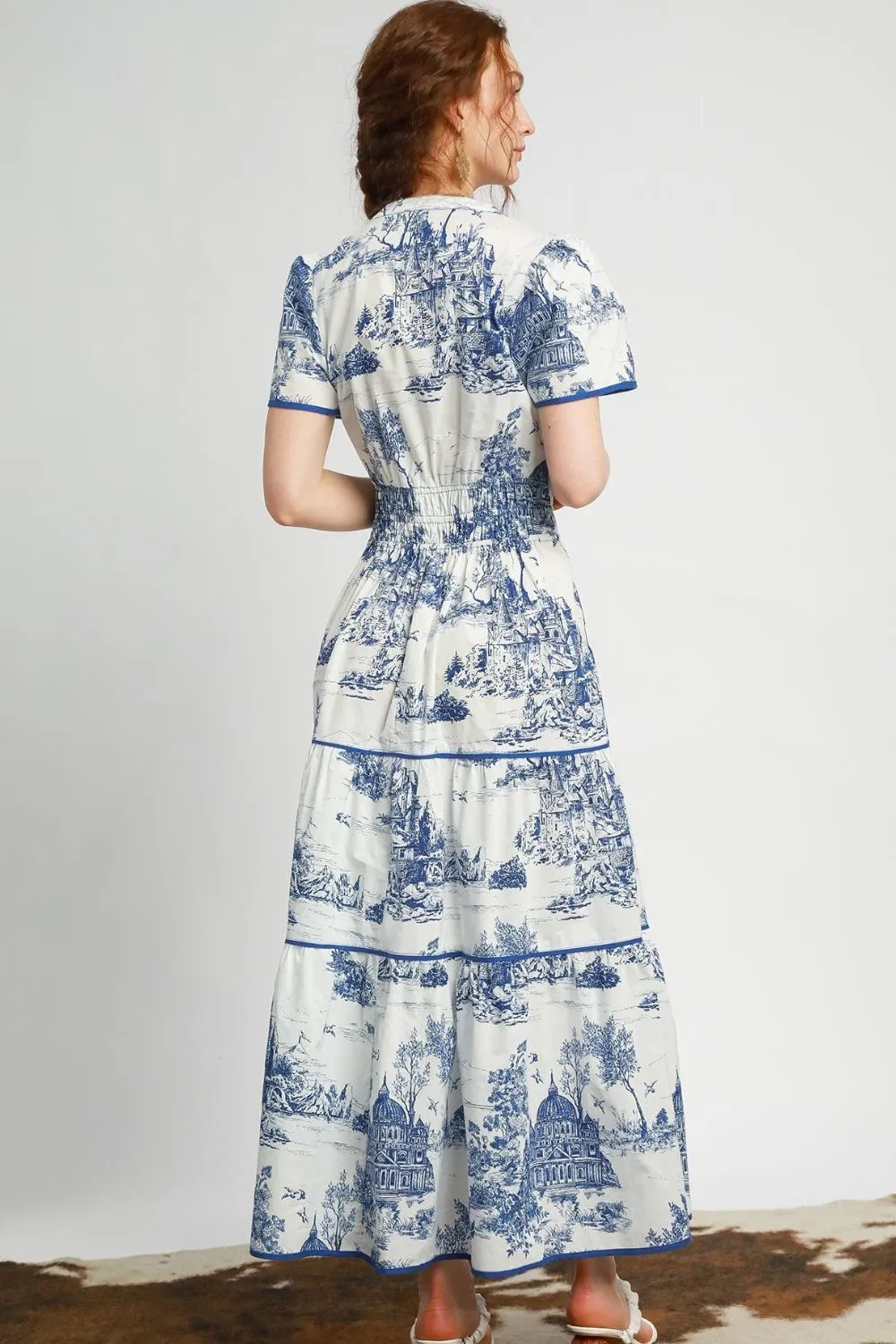 Umgee Full Size Landscape Print Short Sleeve Tiered Maxi Dress Plus Size sold by Charming Charlie product image thumbnail 3