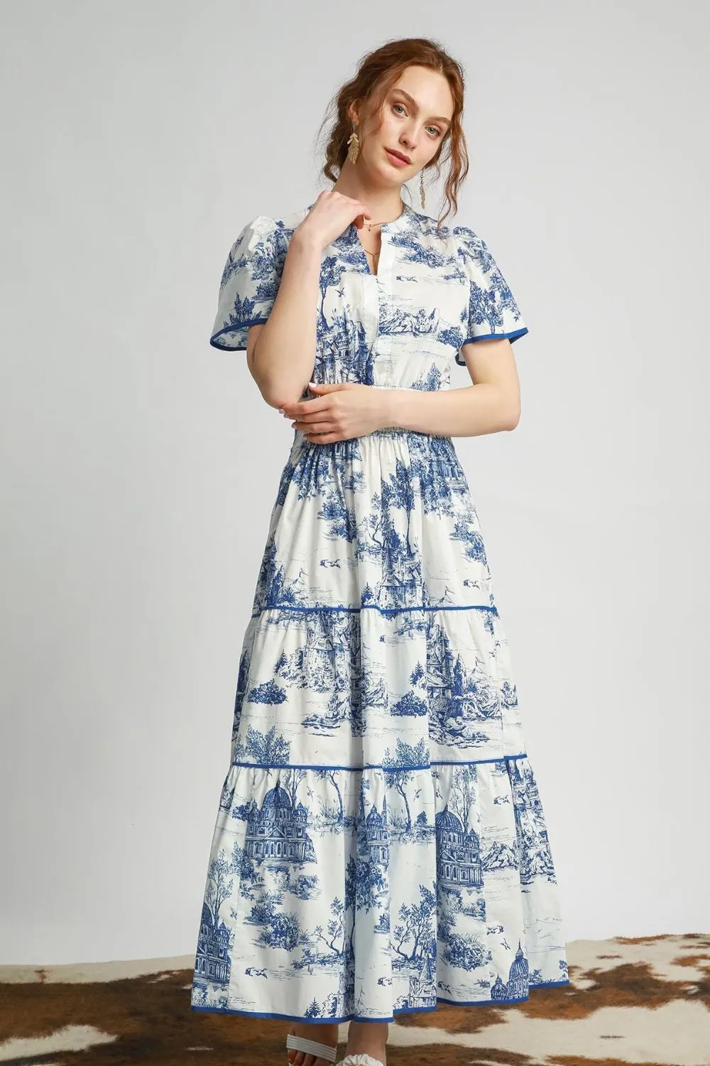 Umgee Full Size Landscape Print Short Sleeve Tiered Maxi Dress Plus Size sold by Charming Charlie product image thumbnail 2