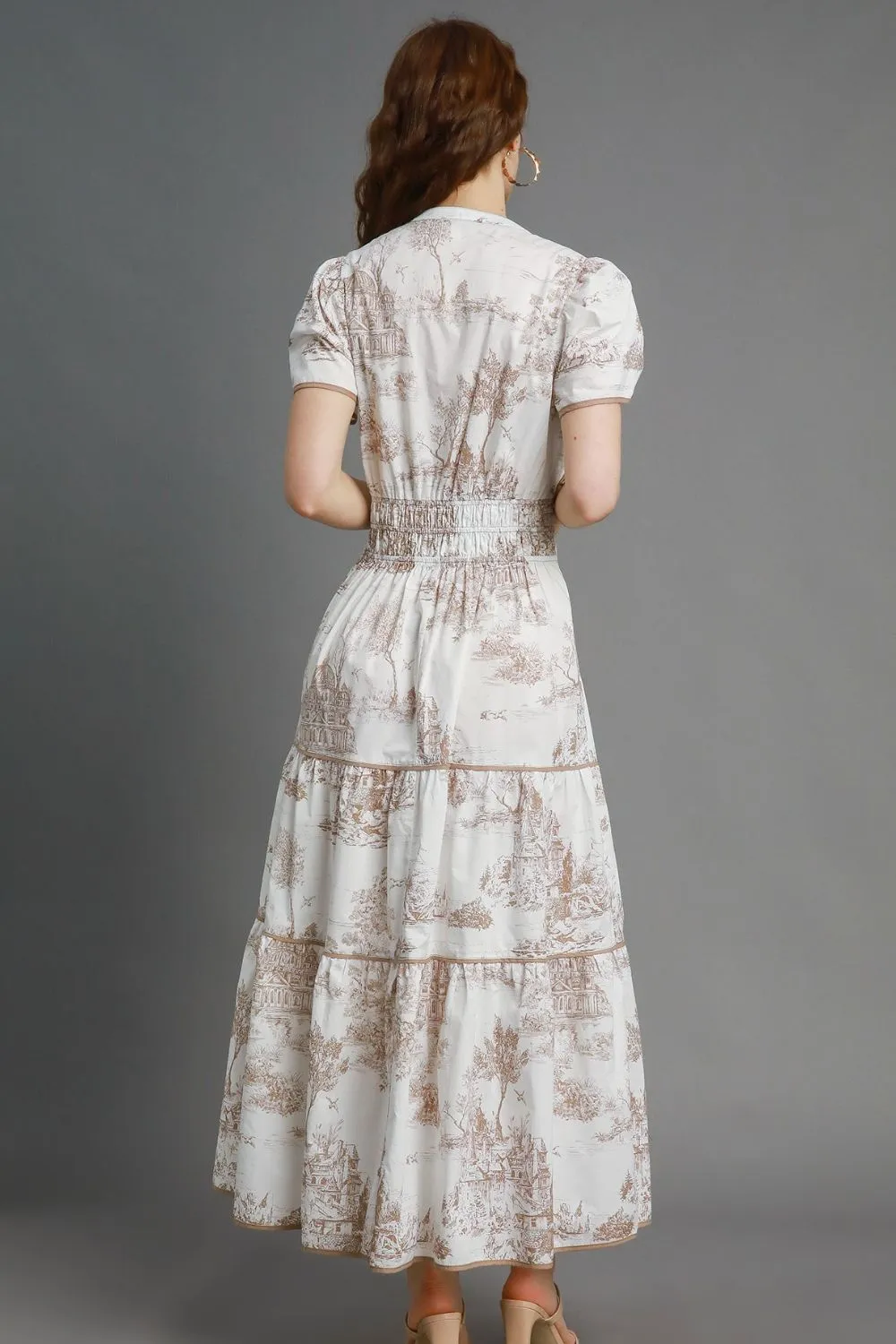 Umgee Full Size Landscape Print Short Sleeve Tiered Maxi Dress Plus Size sold by Charming Charlie product image thumbnail 2