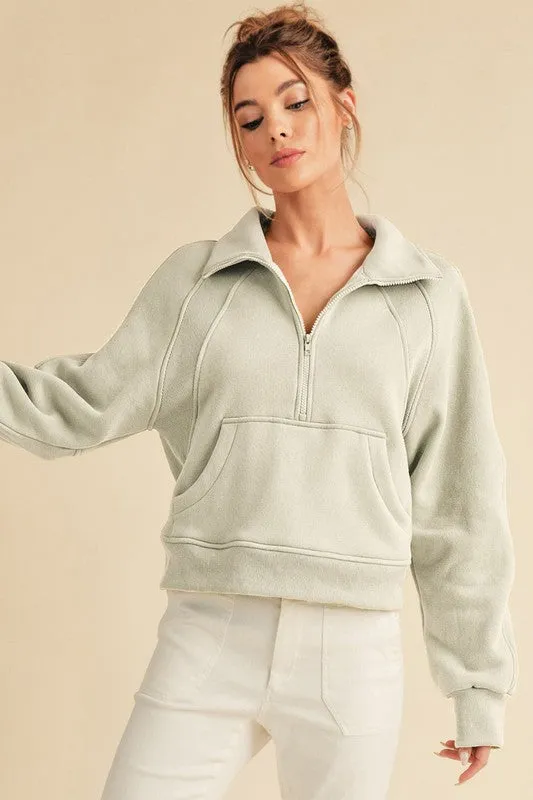 Aemi + Co Half Zip Raglan Sleeve Sweatshirt with Kangaroo Pocket sold by Charming Charlie product image thumbnail 3