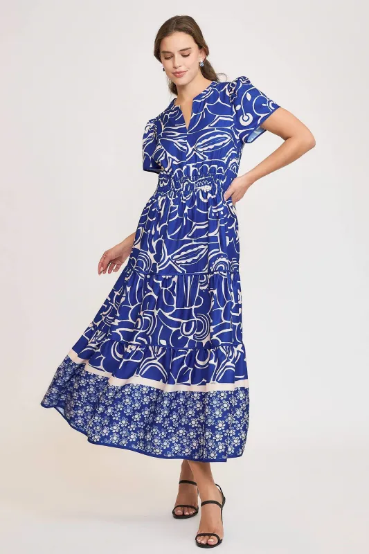 Umgee Full Size Printed Notched Short Sleeve Tiered Dress Plus Size sold by Charming Charlie