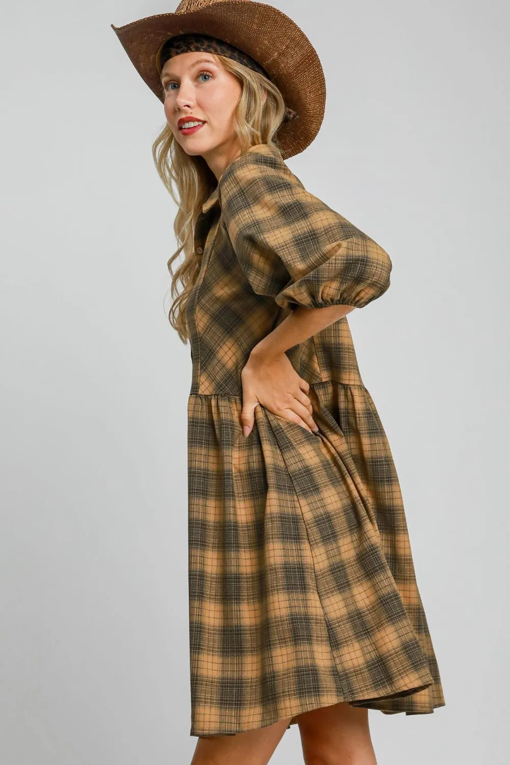 Umgee Full Size Plaid Button Front Collared Neck Mini Shirt Dress Plus Size sold by Charming Charlie product image thumbnail 3