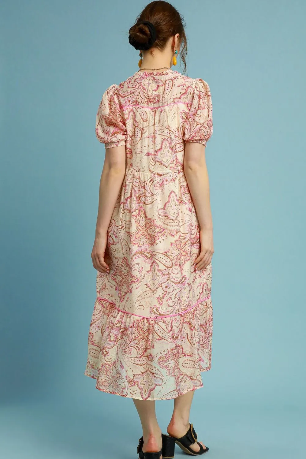 Umgee Full Size Printed Puff Short Sleeve Midi Dress Plus Size sold by Charming Charlie product image thumbnail 3