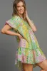 Umgee Full Size Smocked Floral Puff Sleeve Mini Dress Plus Size sold by Charming Charlie