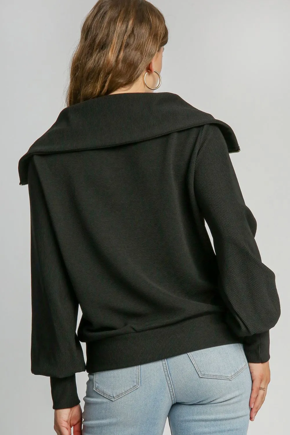 Umgee Full Size Ribbed Knit Half Zipper Sweatshirt Plus Size sold by Charming Charlie product image thumbnail 3