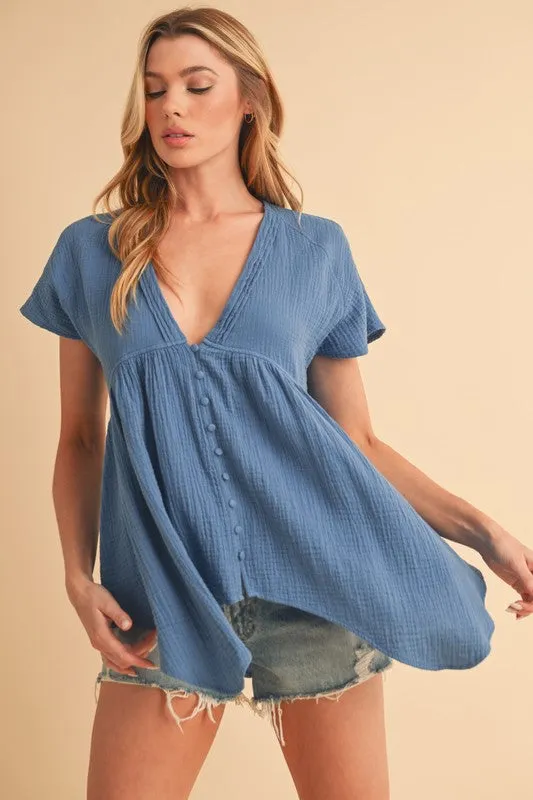 Aemi + Co Tuck Detail V-Neck Short Sleeve Blouse sold by Charming Charlie product image thumbnail 2