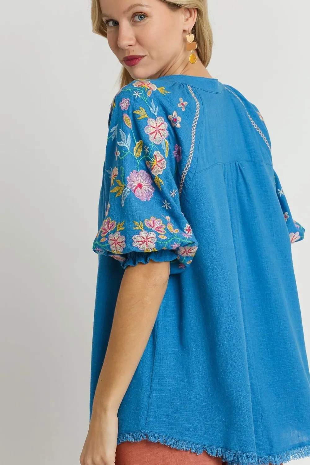 Umgee Full Size Half Button Top with Embroidery Sleeves Plus Size sold by Charming Charlie product image thumbnail 3