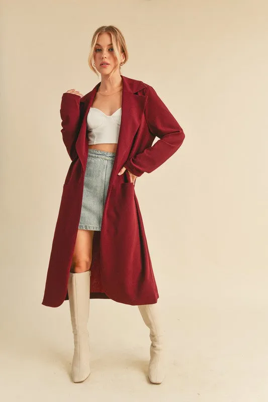 Aemi + Co Lapel Collar Long Sleeve Longline Coat sold by Charming Charlie