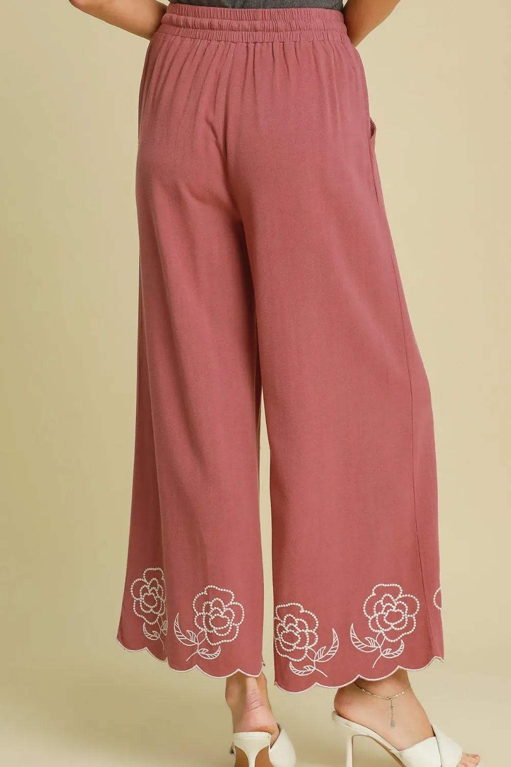 Umgee Full Size Linen Blend Wide Leg Pants with Scalloped Hemline Plus Size sold by Charming Charlie product image thumbnail 2