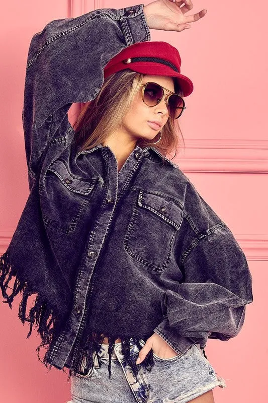 BiBi Fringe Hem Washed Corduroy Button Down Shacket sold by Charming Charlie product image thumbnail 3