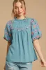 Umgee Full Size Embroidered Puff Sleeve Mock Neck Top Plus Size sold by Charming Charlie