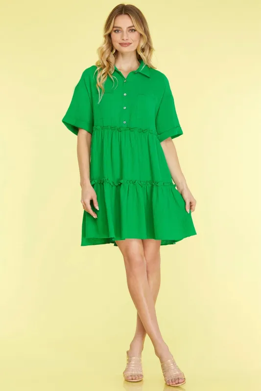 She + Sky Full Size Button Front Frill Tiered Mini Dress Plus Size sold by Charming Charlie