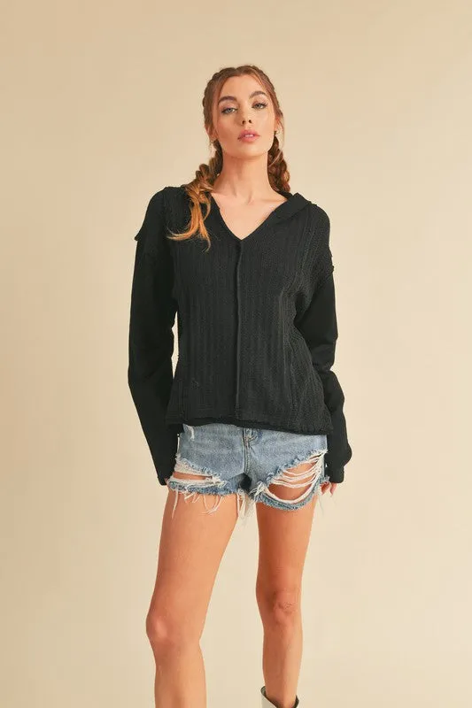 Aemi + Co Frayed Hem Exposed Seam Long Sleeve Hoodie sold by Charming Charlie product image thumbnail 3