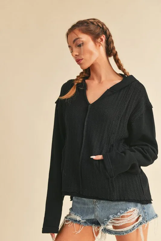 Aemi + Co Frayed Hem Exposed Seam Long Sleeve Hoodie sold by Charming Charlie product image thumbnail 2