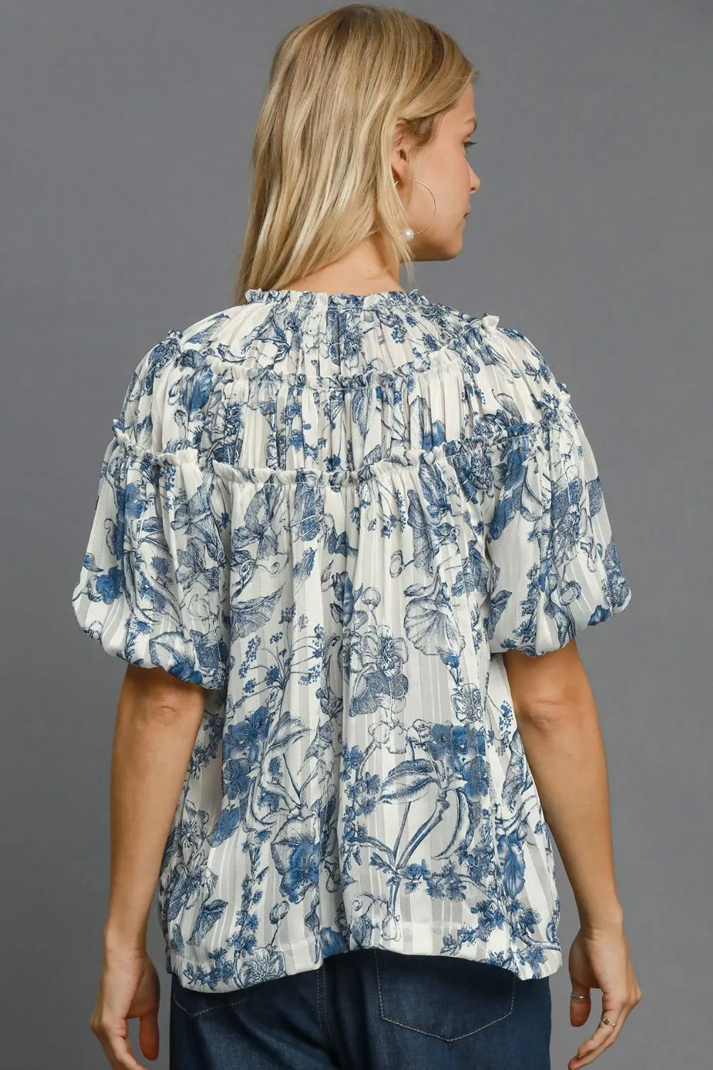 Umgee Full Size Floral Print Metallic Ruffle Blouse Plus Size sold by Charming Charlie product image thumbnail 3