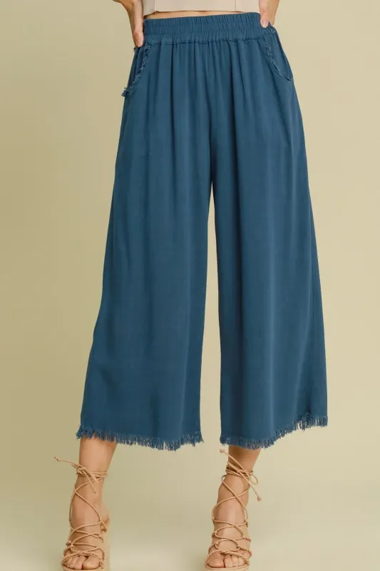 Umgee Full Size Linen Blend Elastic Waistband Wide Leg Pants Plus Size sold by Charming Charlie