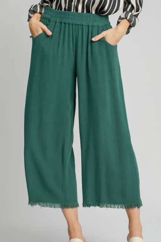 Umgee Full Size Linen Blend Elastic Waistband Wide Leg Pants Plus Size sold by Charming Charlie