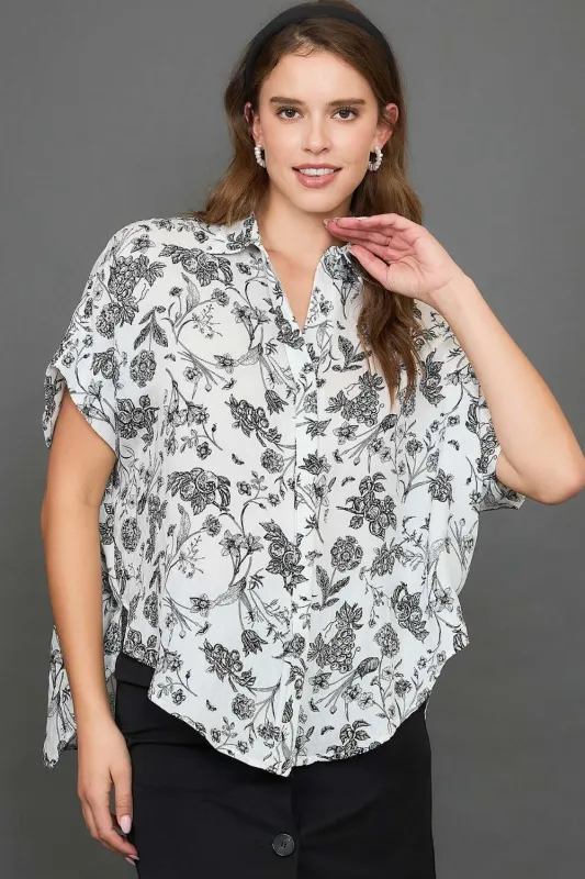 Umgee Full Size Two Tone Floral Print Top Plus Size sold by Charming Charlie