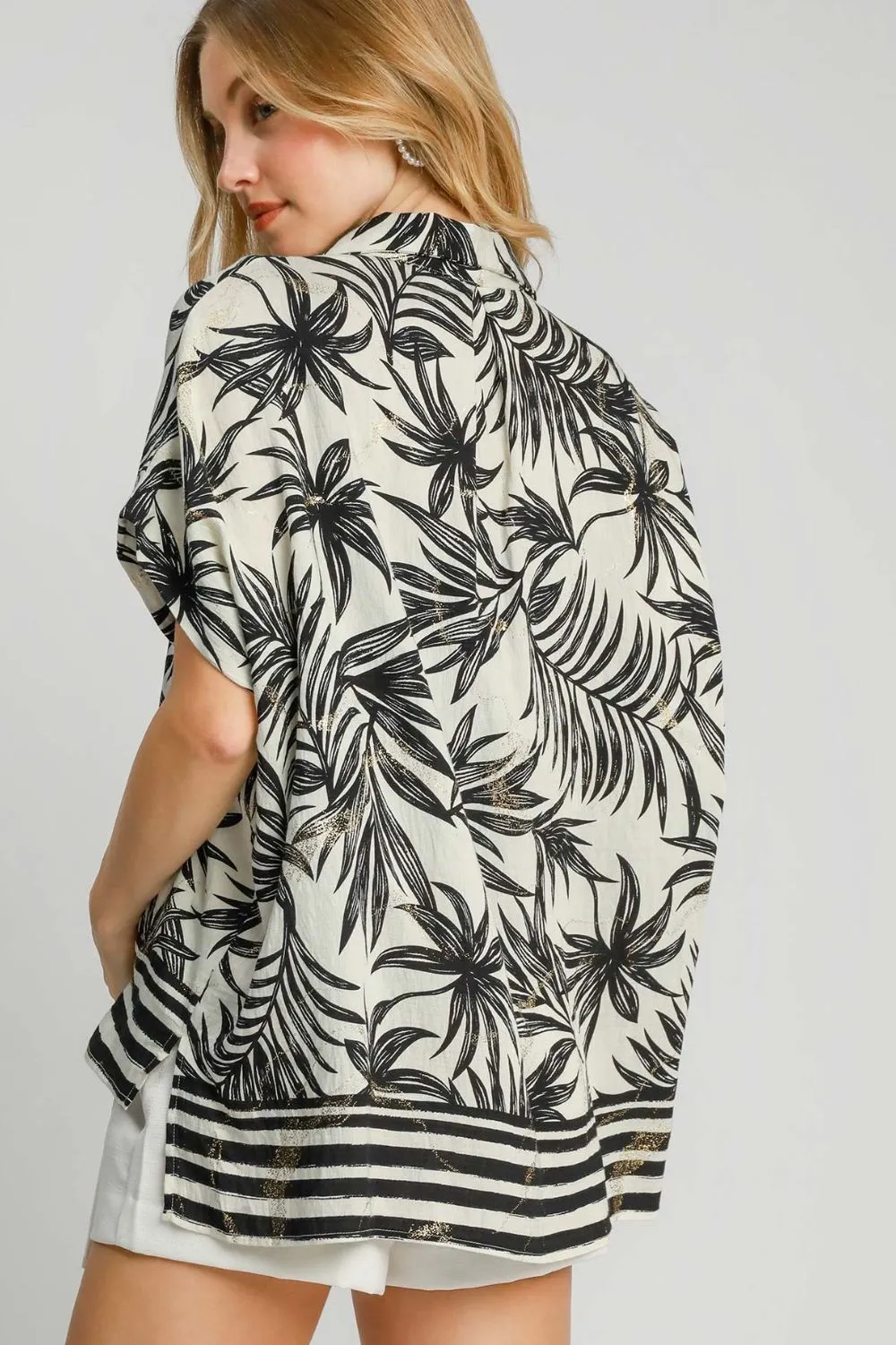 Umgee Full Size Tropical Print Button Down Shirt Plus Size sold by Charming Charlie product image thumbnail 4