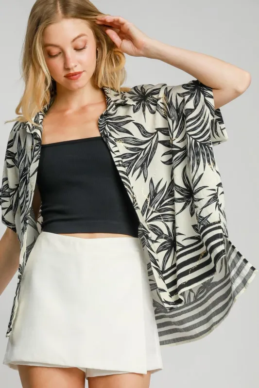 Umgee Full Size Tropical Print Button Down Shirt Plus Size sold by Charming Charlie