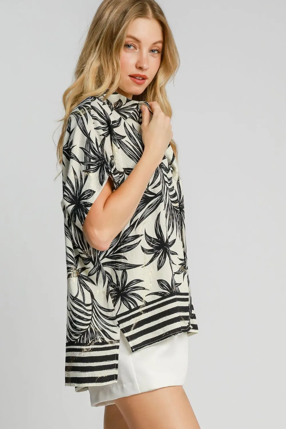 Umgee Full Size Tropical Print Button Down Shirt Plus Size sold by Charming Charlie product image thumbnail 3