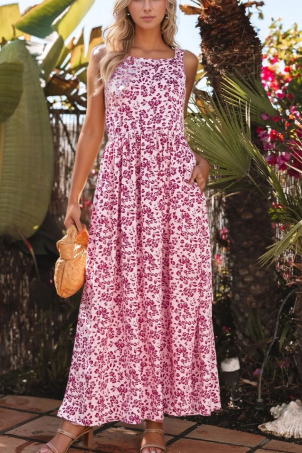 Floral Cutout Back Square Neck Maxi Dress sold by Charming Charlie
