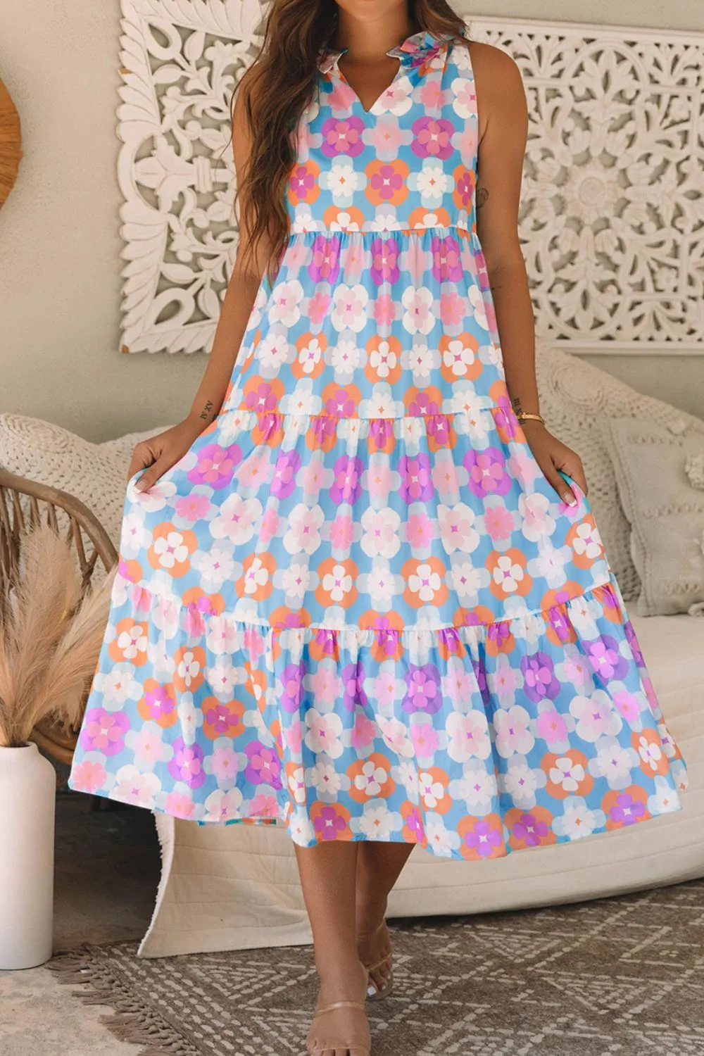 Floral Print Sleeveless Tiered Midi Dress sold by Charming Charlie product image thumbnail 4