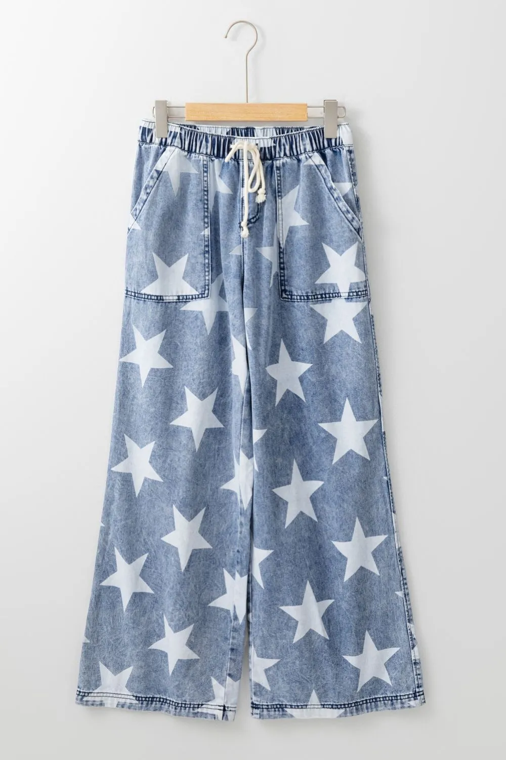 Star Print Washed Drawstring High Waist Wide Leg Jeans sold by Charming Charlie product image thumbnail 3