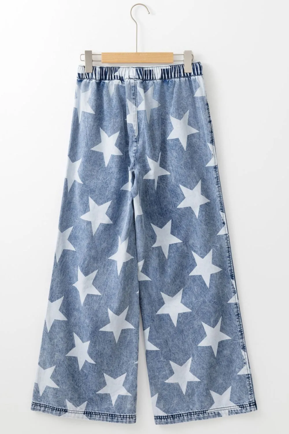 Star Print Washed Drawstring High Waist Wide Leg Jeans sold by Charming Charlie product image thumbnail 4