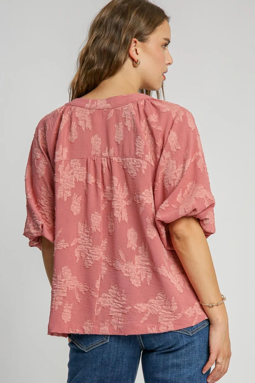 Umgee Full Size Notched Button Detail Half Sleeve Blouse Plus Size sold by Charming Charlie product image thumbnail 3