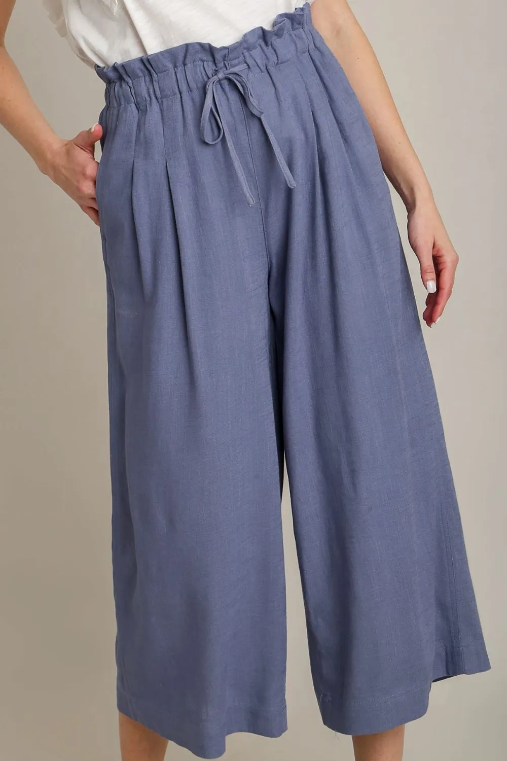 Umgee Full Size Linen Wide Fit Pants with Drawstring Plus Size sold by Charming Charlie