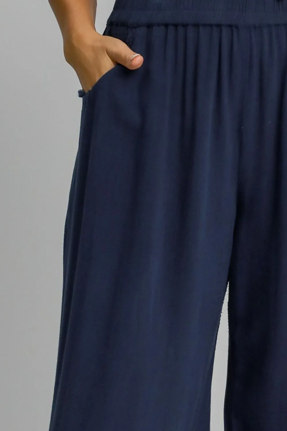 Umgee Full Size Linen Blend Elastic Waistband Wide Leg Pants Plus Size sold by Charming Charlie product image thumbnail 2